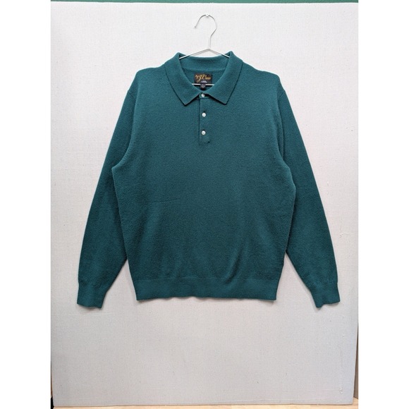 J. Crew 100% Cashmere Polo Shirt Mens Long Sleeve Green Casual Sweater Size L - Picture 15 of 15